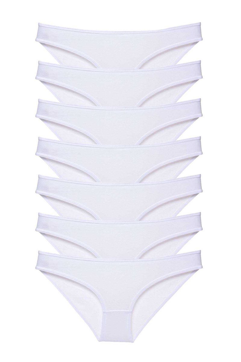 7 adet Süper Eko Set Likralı Kadın Slip Külot Beyaz - S