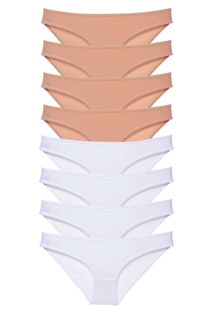 8 adet Süper Eko Set Likralı Kadın Slip Külot Ten Beyaz - S