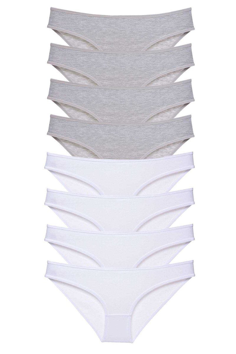 8 adet Süper Eko Set Likralı Kadın Slip Külot Gri Beyaz - S