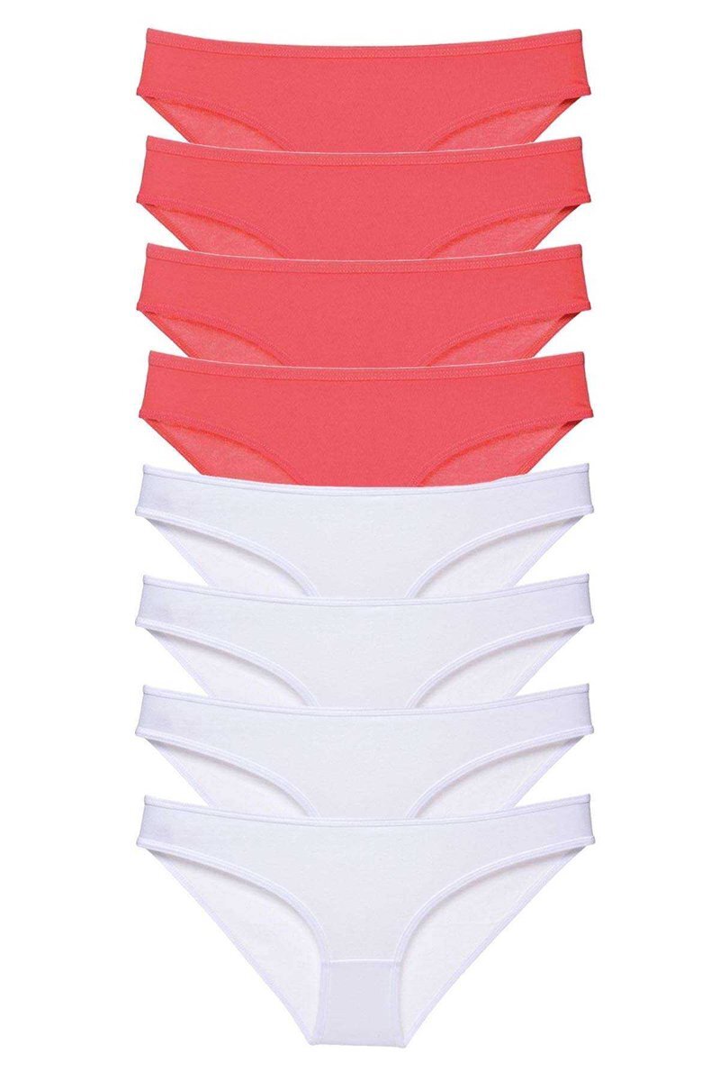 8 adet Eko Set Likralı Kadın Slip Külot Fuşya Beyaz - S