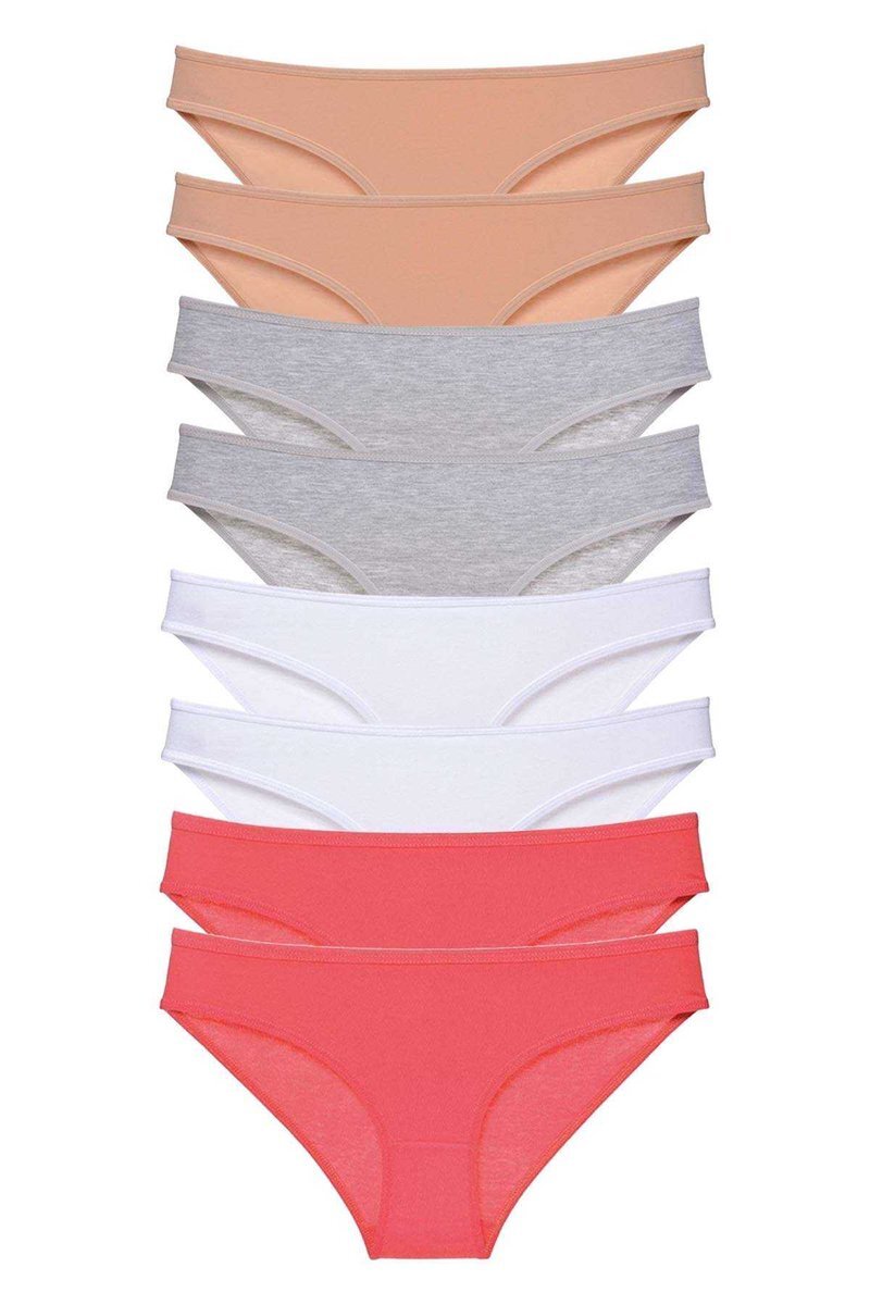 8 adet Süper Eko Set Likralı Kadın Slip Külot Ten Gri Beyaz Fuşya - S