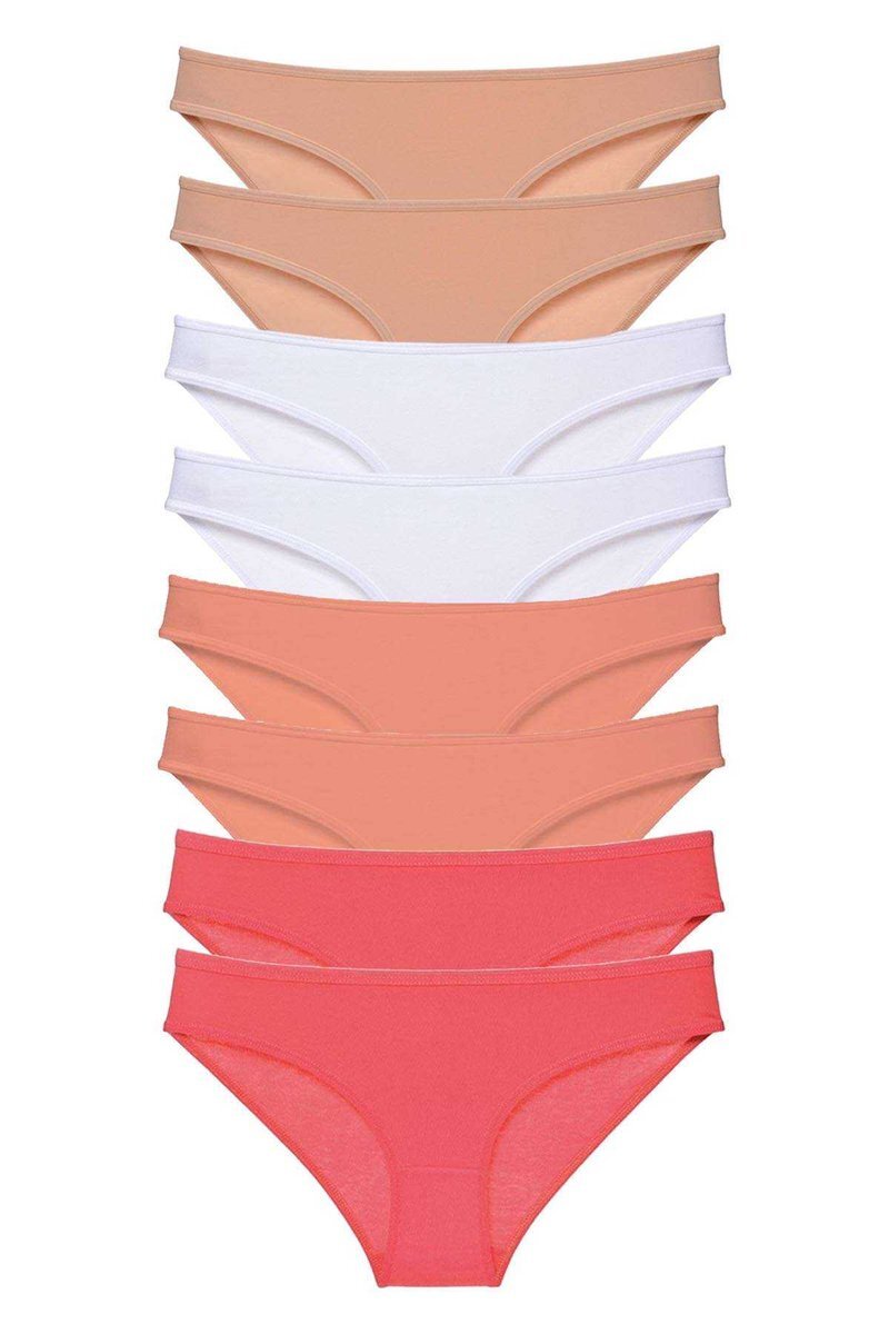 8 adet Süper Eko Set Likralı Kadın Slip Külot Ten Beyaz Pudra Fuşya - S