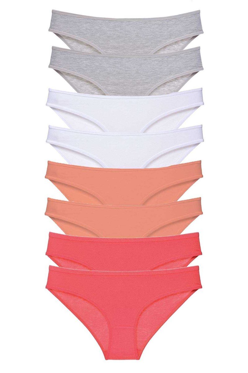 8 adet Süper Eko Set Likralı Kadın Slip Külot Gri Beyaz Pudra Fuşya - S