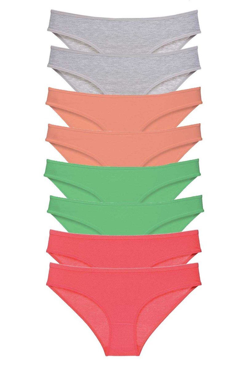 8 adet Süper Eko Set Likralı Kadın Slip Külot Gri Pudra Yeşil Fuşya - S
