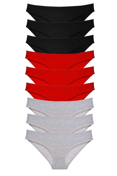 9 adet Süper Eko Set Likralı Kadın Slip Külot Siyah Kırmızı Gri mudanis