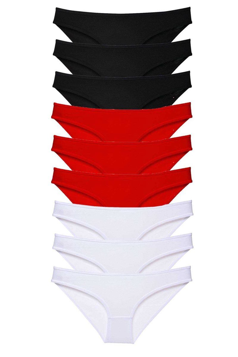 9 adet Süper Eko Set Likralı Kadın Slip Külot Siyah Kırmızı Beyaz - S