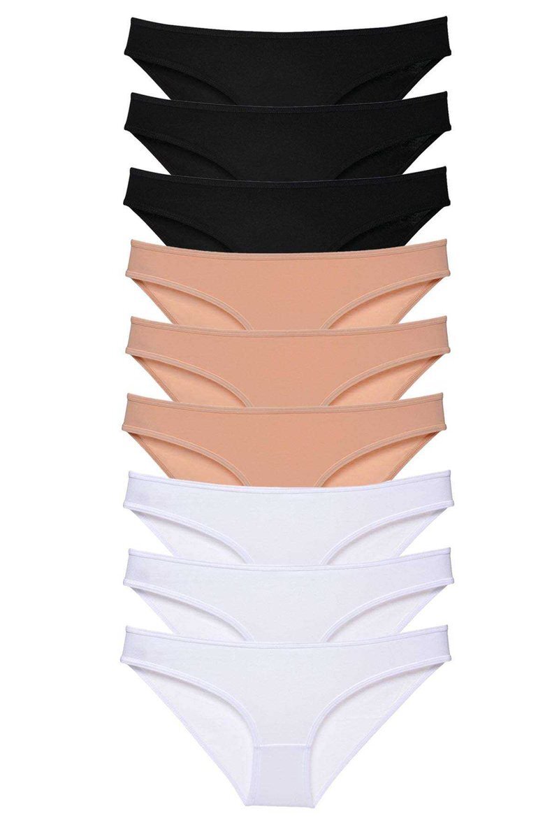 9 adet Süper Eko Set Likralı Kadın Slip Külot Siyah Ten Beyaz - S