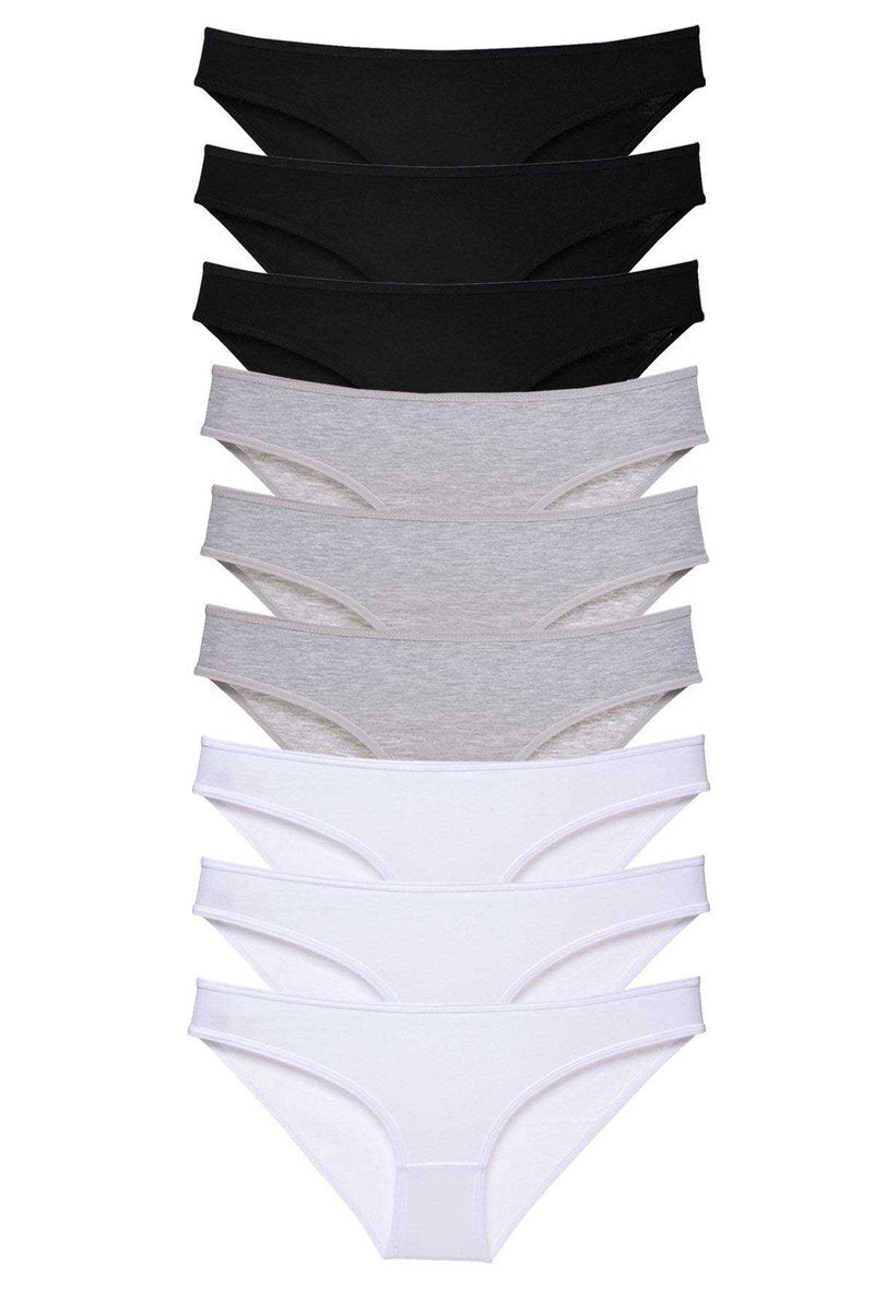 9 adet Süper Eko Set Likralı Kadın Slip Külot Siyah Gri Beyaz - S