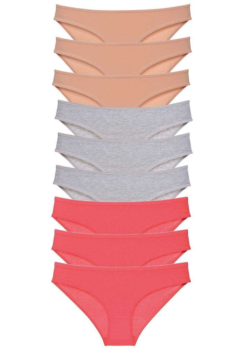 9 adet Süper Eko Set Likralı Kadın Slip Külot Ten Gri Fuşya - S