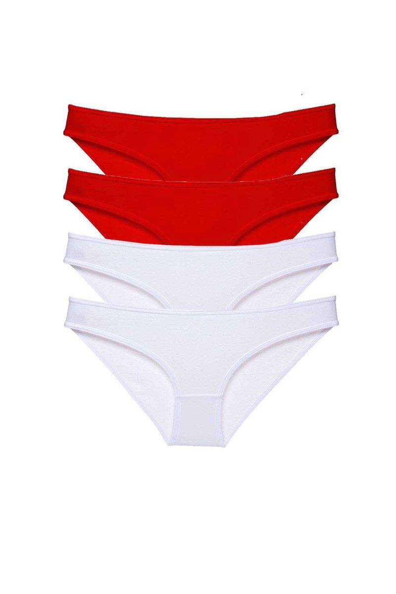 4 adet Süper Eko Set Likralı Kadın Slip Külot Kırmızı Beyaz - S