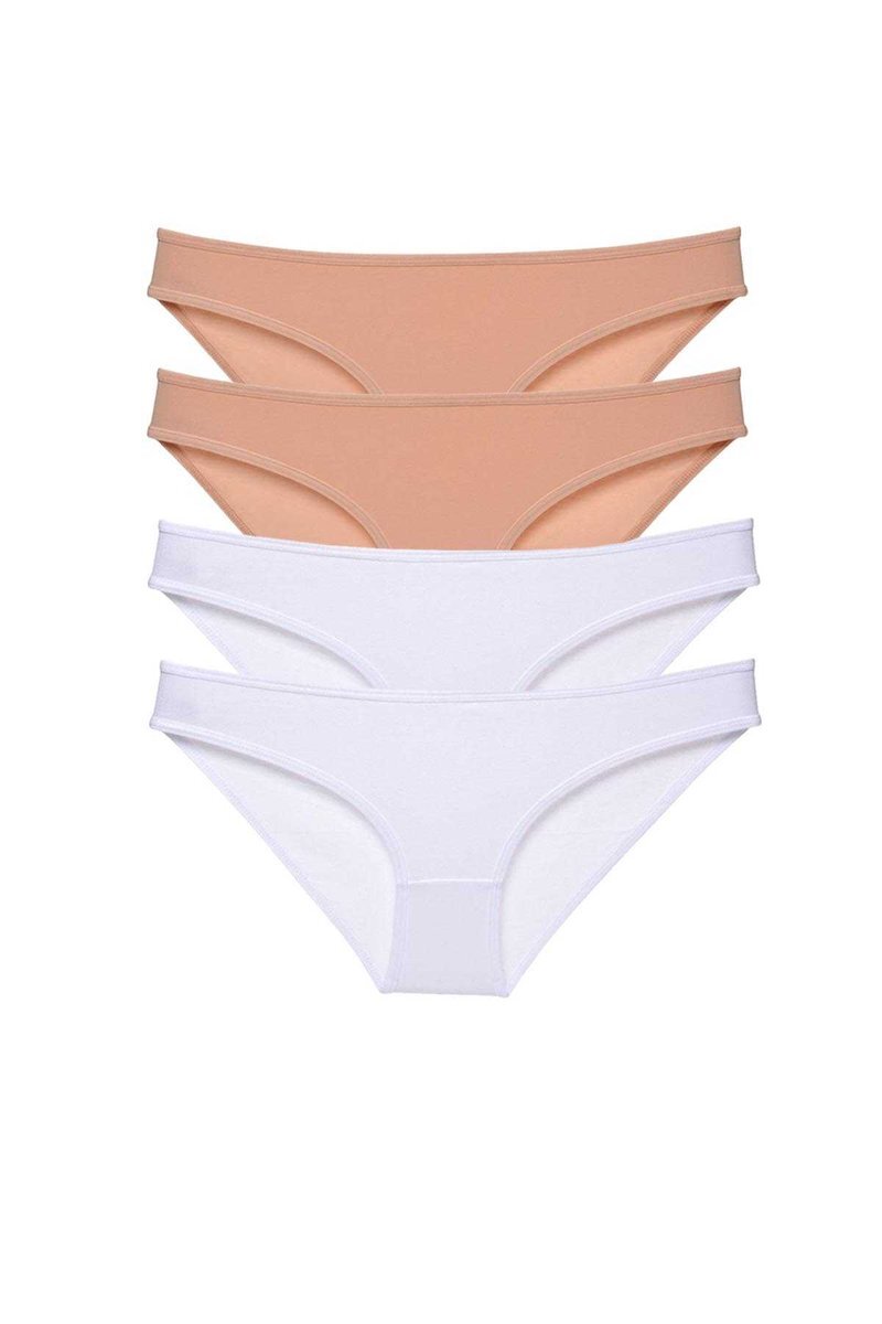 4 adet Süper Eko Set Likralı Kadın Slip Külot Ten Beyaz - S