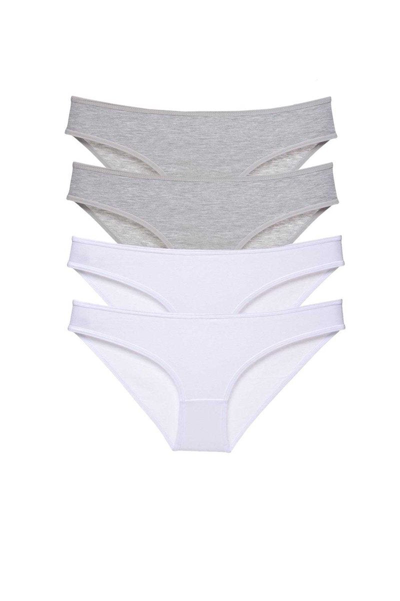 4 adet Süper Eko Set Likralı Kadın Slip Külot Gri Beyaz - S