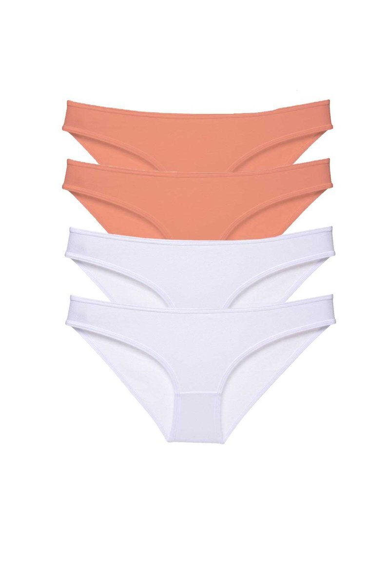 4 adet Eko Set Likralı Kadın Slip Külot Pudra Beyaz - S
