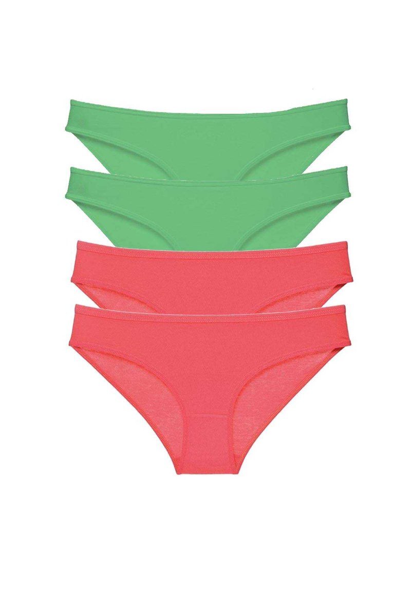 4 adet Eko Set Likralı Kadın Slip Külot Yeşil Fuşya - S