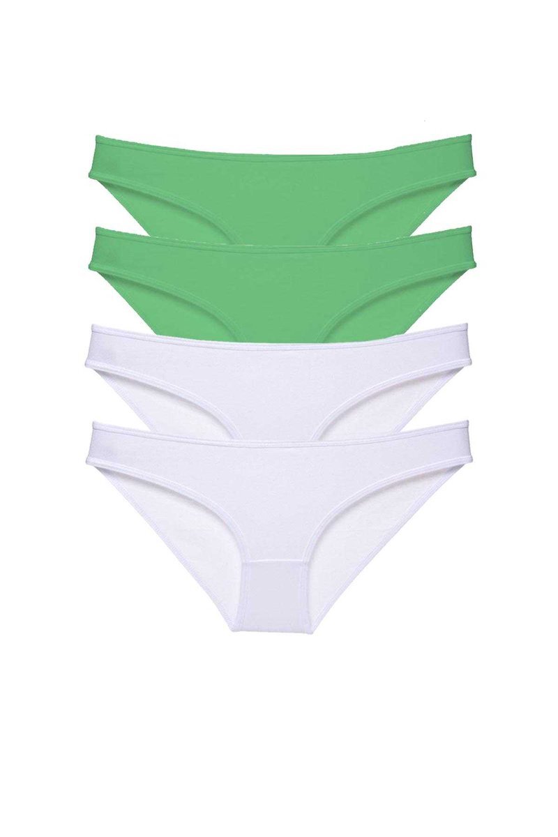 4 adet Eko Set Likralı Kadın Slip Külot Yeşil Beyaz - S