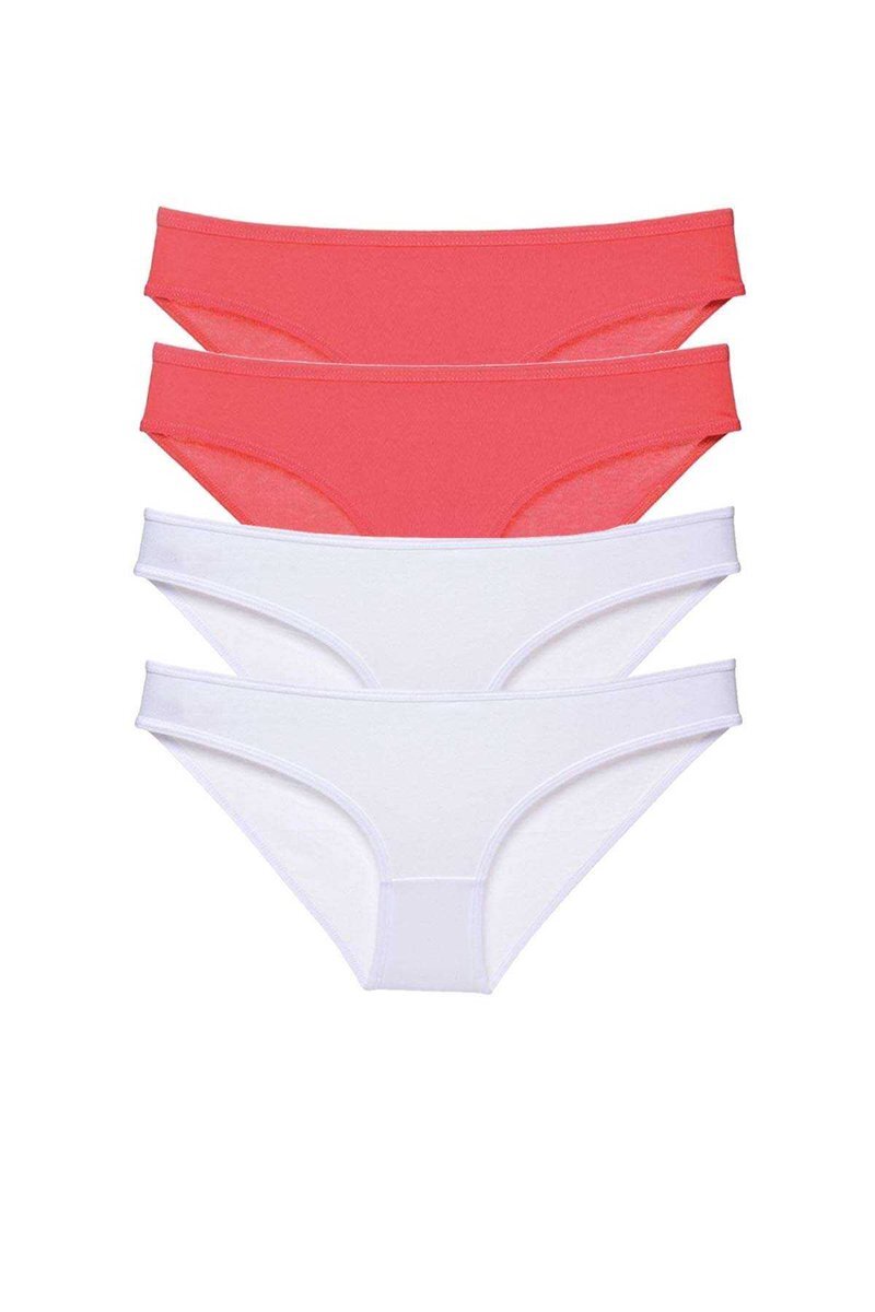 4 adet Eko Set Likralı Kadın Slip Külot Fuşya Beyaz - S