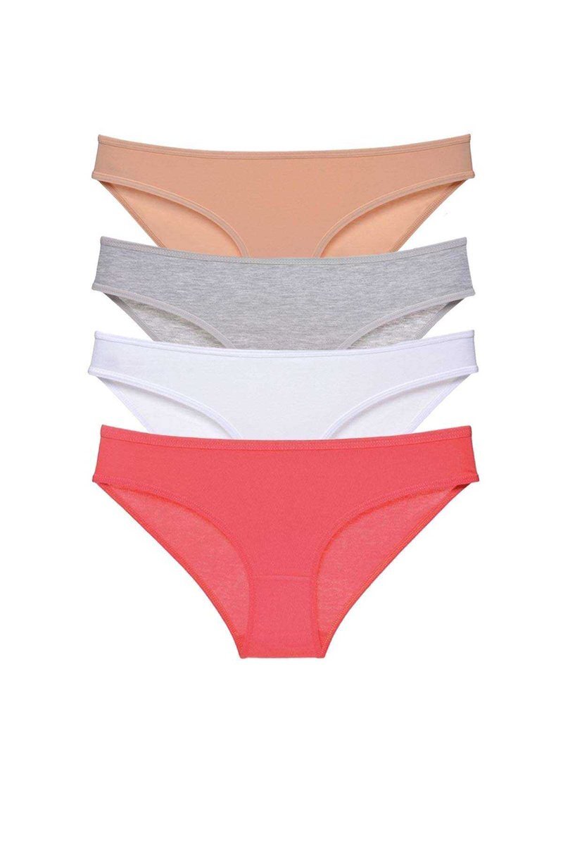 4 adet Süper Eko Set Likralı Kadın Slip Külot Ten Gri Beyaz Fuşya - S