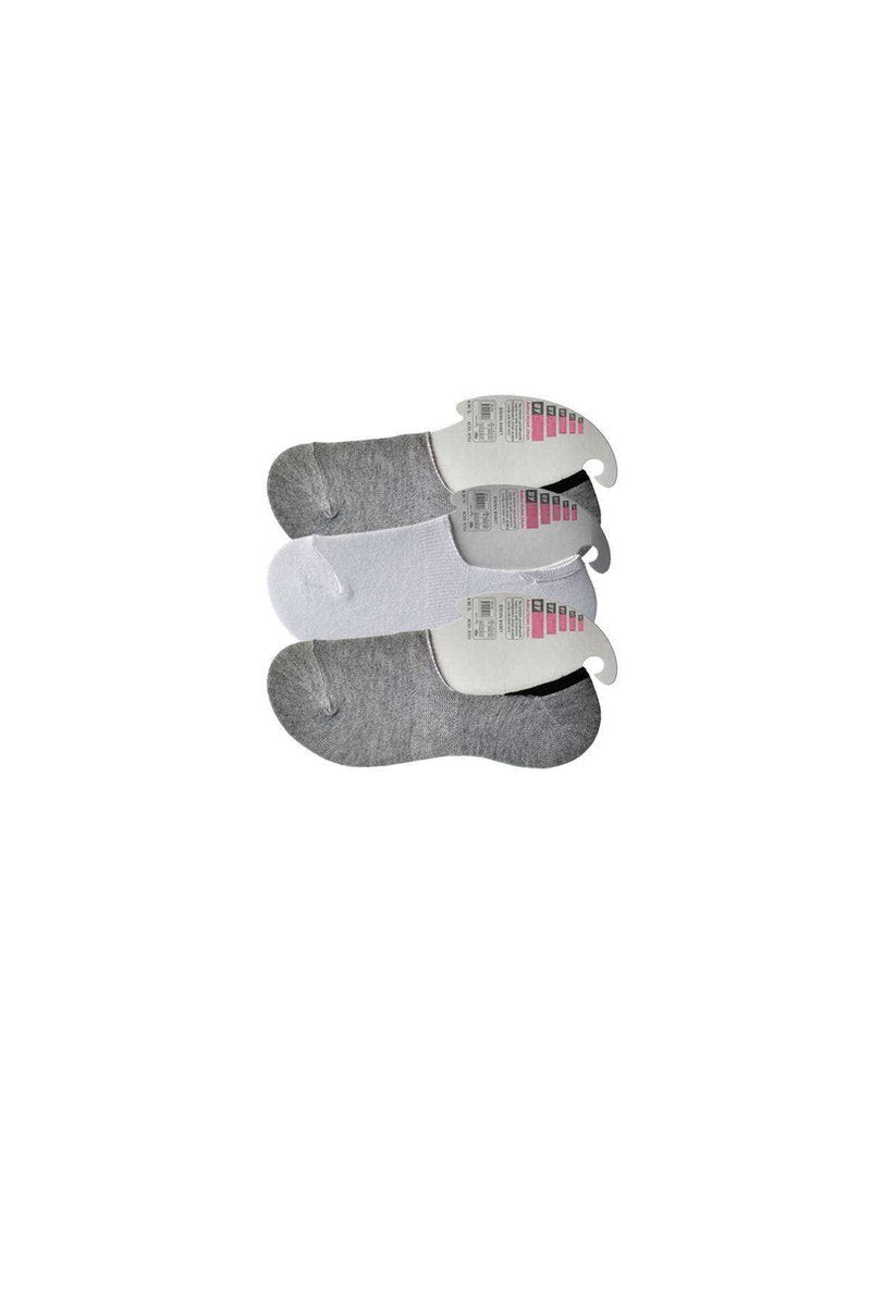 Gri ve Beyaz Kadın Babet Çorap 3 çift - 36-40