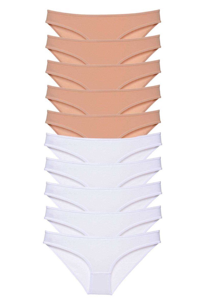 10 adet Süper Eko Set Likralı Kadın Slip Külot Ten Beyaz - S
