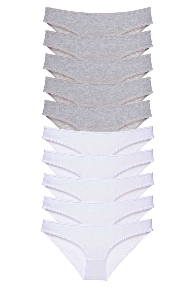 10 adet Süper Eko Set Likralı Kadın Slip Külot Gri Beyaz - S