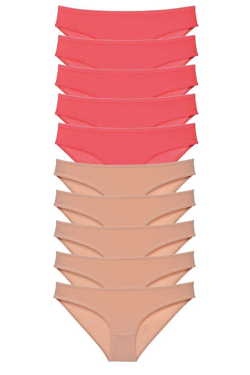10 adet Süper Eko Set Likralı Kadın Slip Külot Fuşya Ten - S
