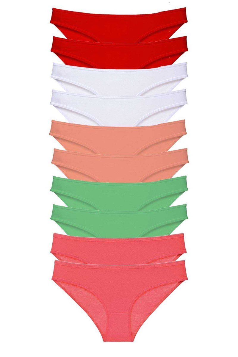 10 adet Süper Eko Set Likralı Kadın Slip Külot Kırmızı Beyaz Pudra Yeşil Fuşya - S