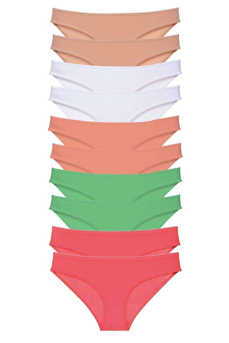 10 adet Süper Eko Set Likralı Kadın Slip Külot Ten Beyaz Pudra Yeşil Fuşya - S