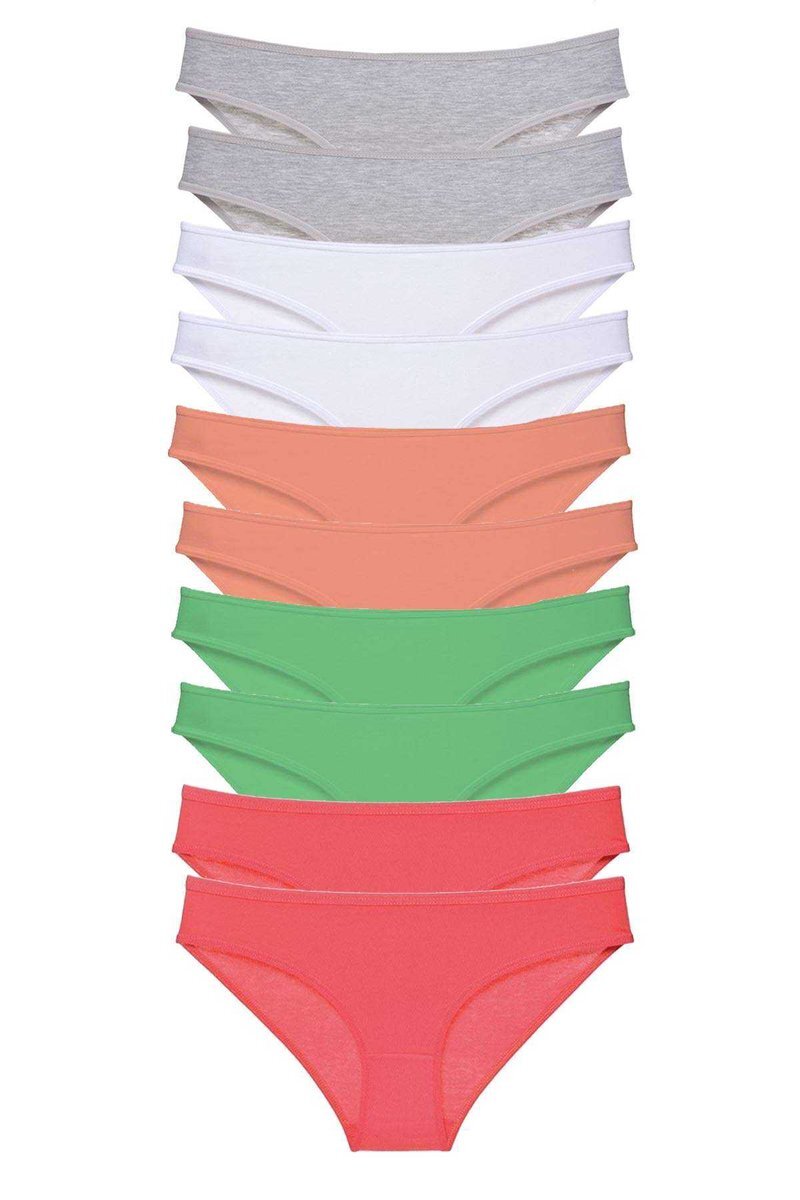 10 adet Süper Eko Set Likralı Kadın Slip Külot Gri Beyaz Pudra Yeşil Fuşya - S