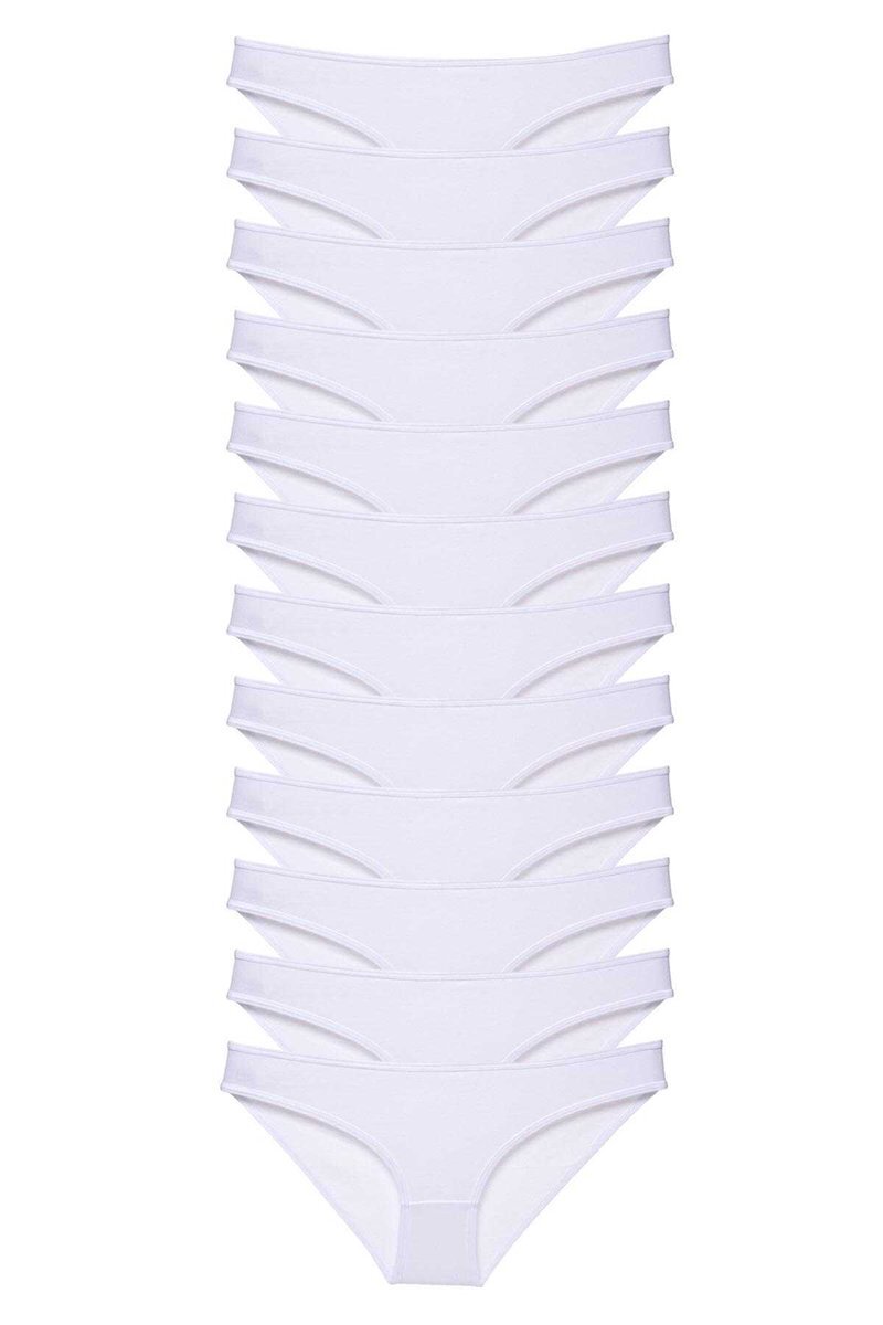 12 adet Süper Eko Set Likralı Kadın Slip Külot Beyaz - S