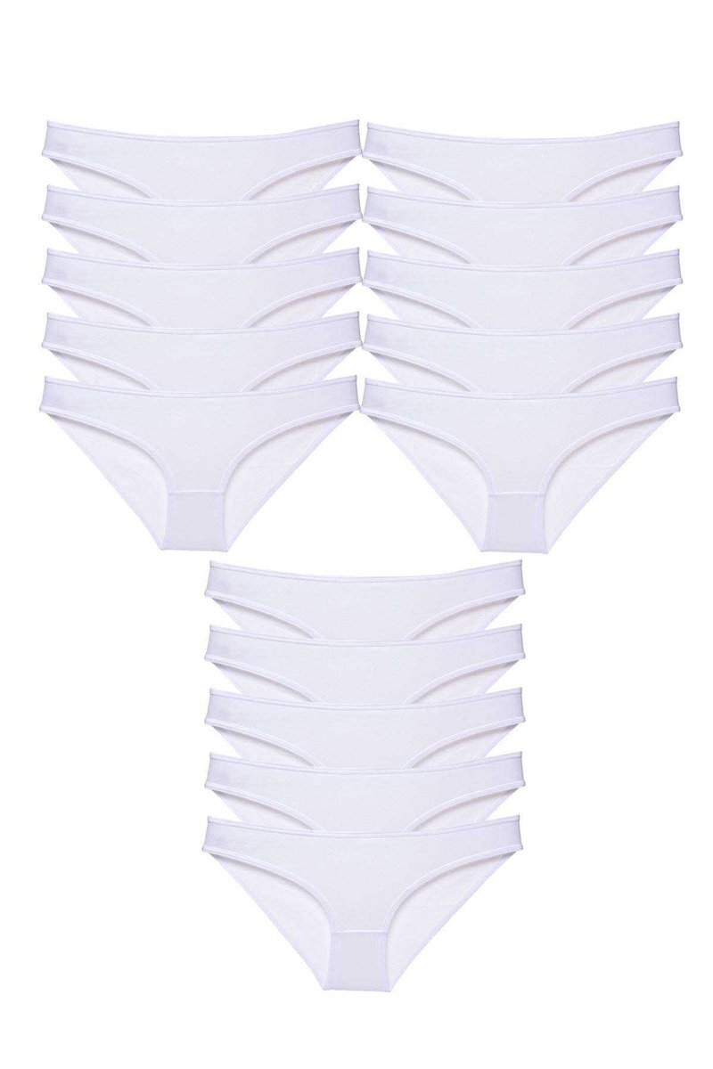 15 adet Süper Eko Set Likralı Kadın Slip Külot Beyaz - S