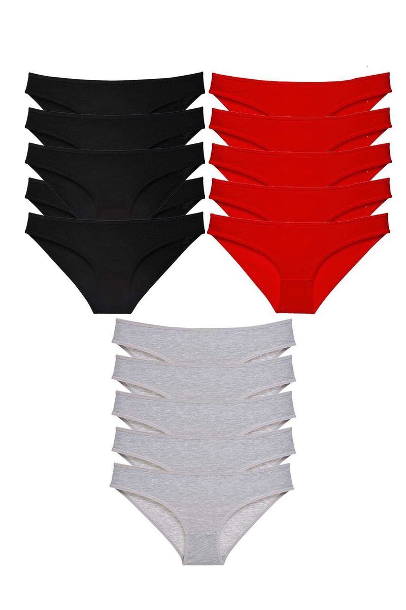 15 adet Süper Eko Set Likralı Kadın Slip Külot Siyah Kırmızı Gri - S