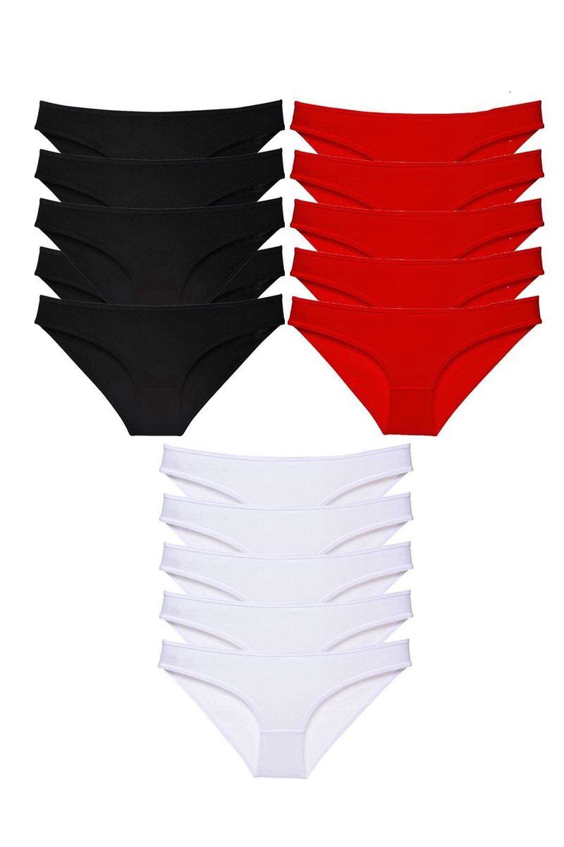 15 adet Süper Eko Set Likralı Kadın Slip Külot Siyah Kırmızı Beyaz - S