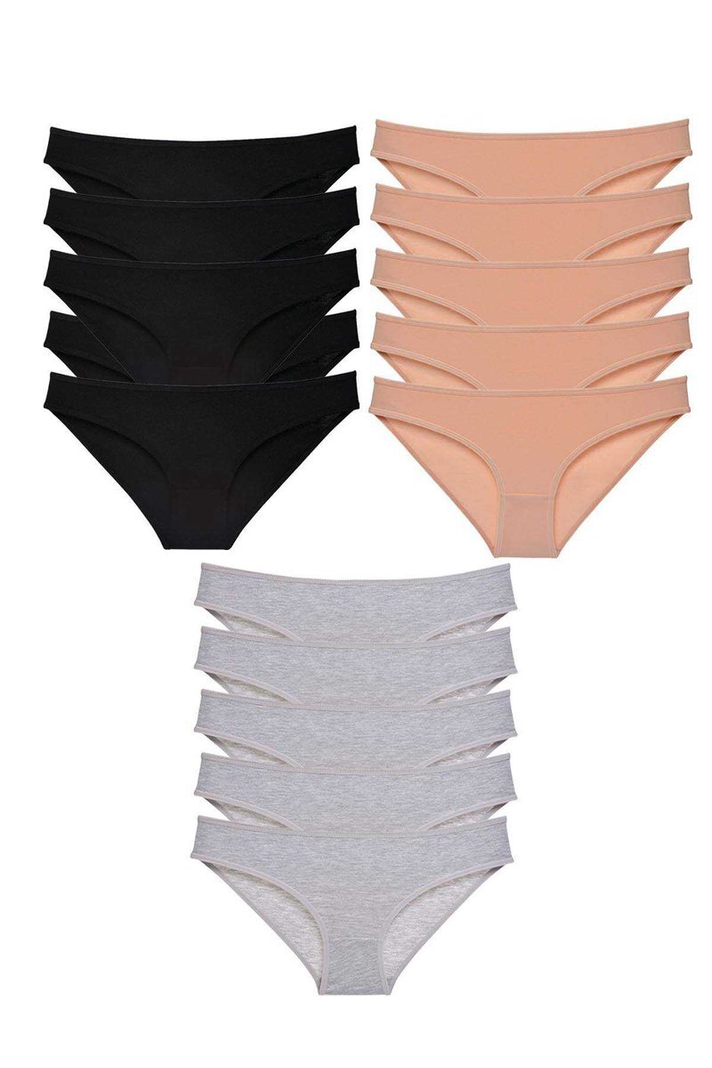 15 adet Süper Eko Set Likralı Kadın Slip Külot Siyah Ten Gri - S