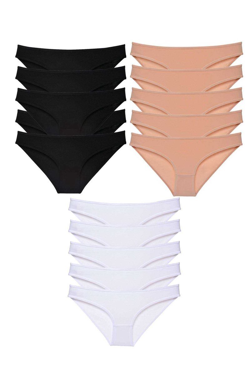 15 adet Süper Eko Set Likralı Kadın Slip Külot Siyah Ten Beyaz - S
