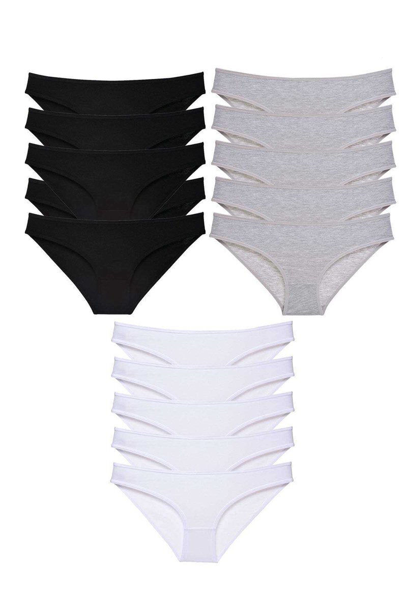 15 adet Süper Eko Set Likralı Kadın Slip Külot Siyah Gri Beyaz - S