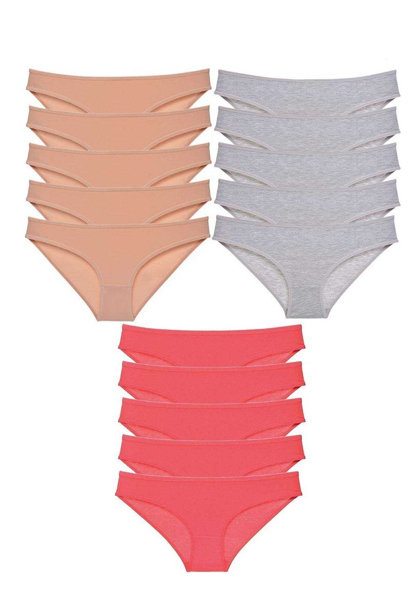 15 adet Süper Eko Set Likralı Kadın Slip Külot Ten Gri Fuşya - S