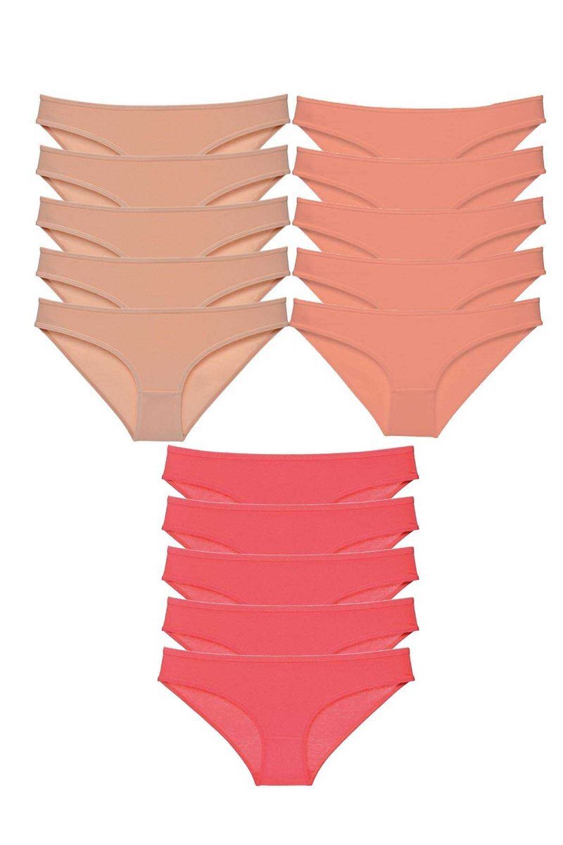 15 adet Süper Eko Set Likralı Kadın Slip Külot Ten Pudra Fuşya - S