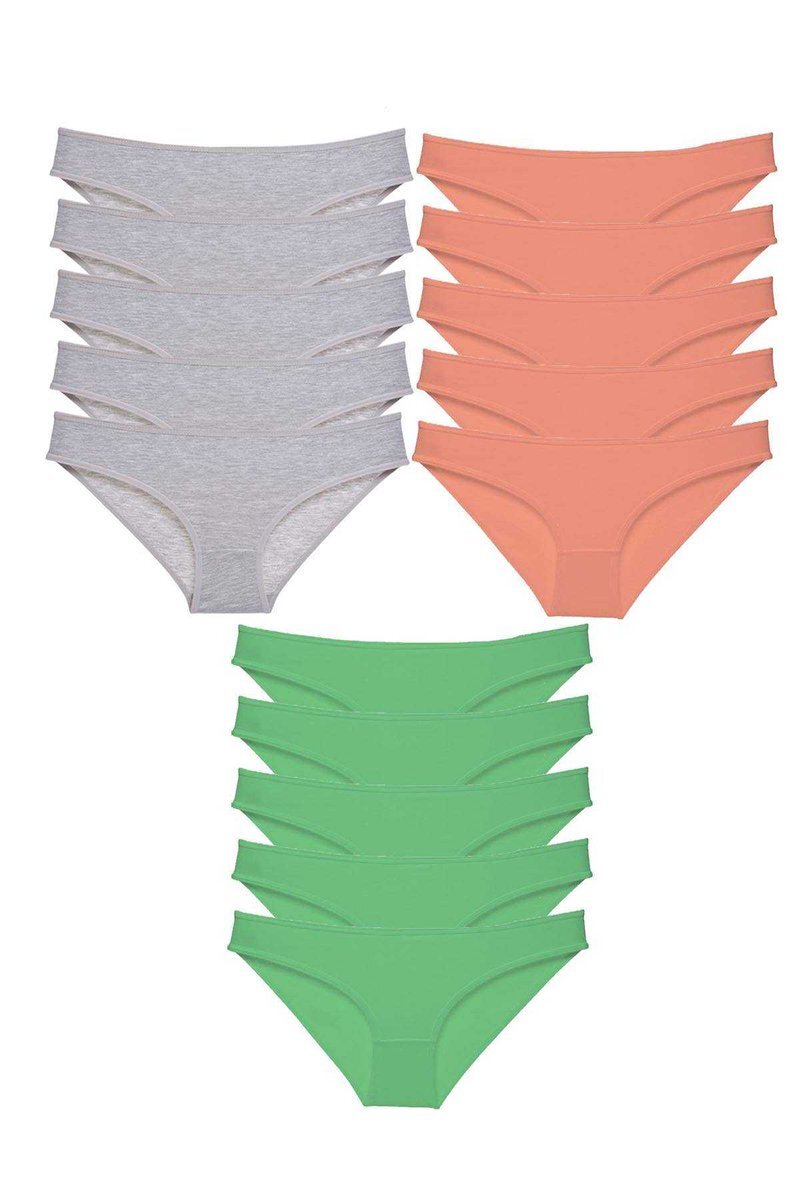 15 adet Süper Eko Set Likralı Kadın Slip Külot Gri Pudra Yeşil - S