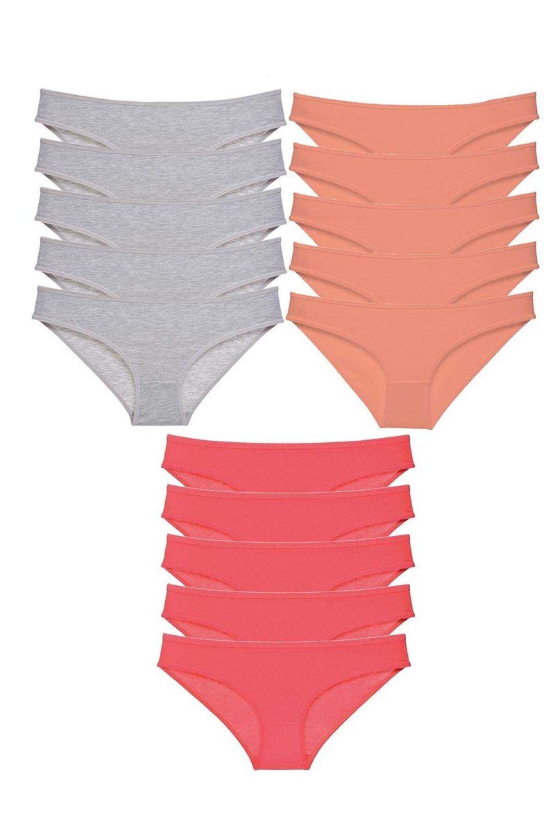 15 adet Süper Eko Set Likralı Kadın Slip Külot Gri Pudra Fuşya - S