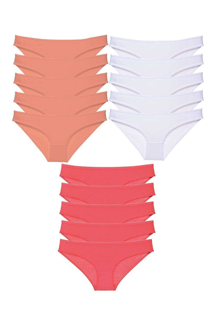 15 adet Süper Eko Set Likralı Kadın Slip Külot Pudra Beyaz Fuşya - S