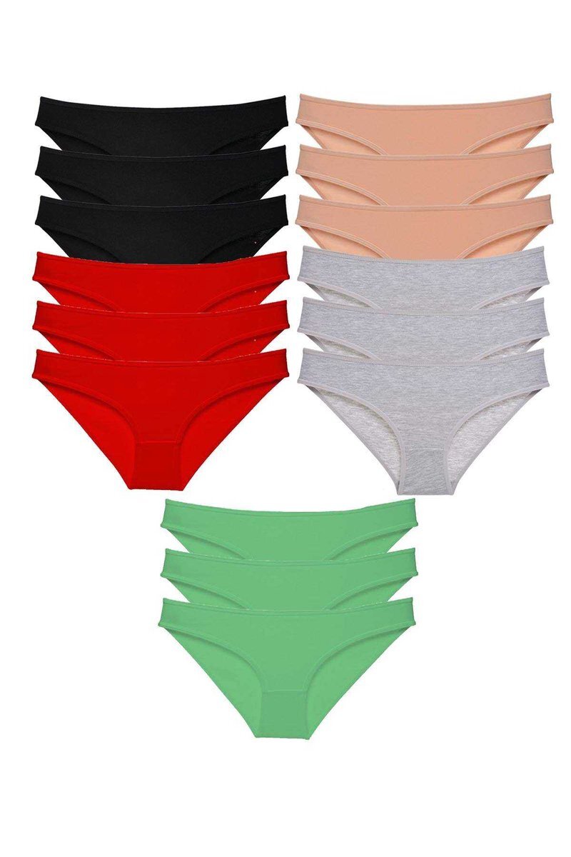 15 adet Süper Eko Set Likralı Kadın Slip Külot Siyah Kırmızı Ten Gri Yeşil - S