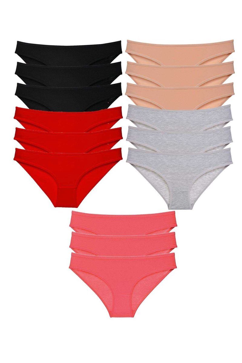 15 adet Süper Eko Set Likralı Kadın Slip Külot Siyah Kırmızı Ten Gri Fuşya - S