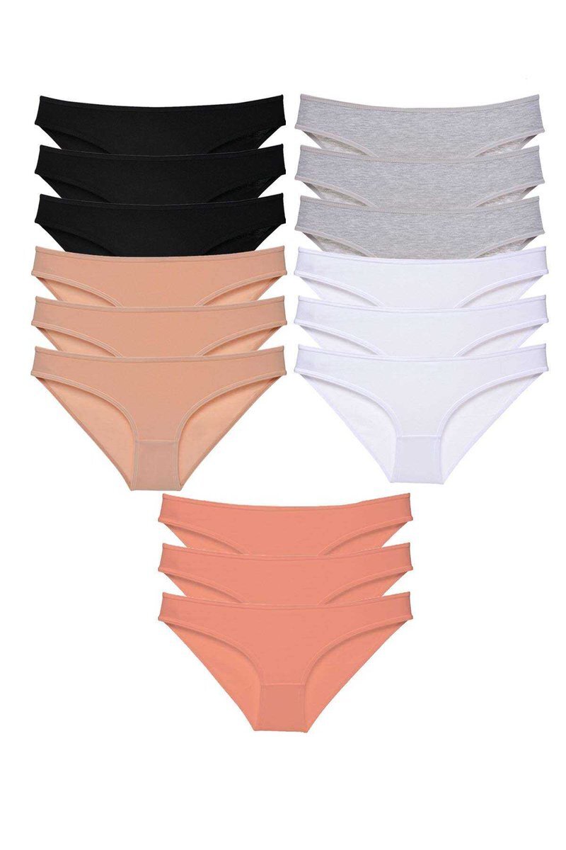 15 adet Süper Eko Set Likralı Kadın Slip Külot Siyah Ten Gri Beyaz Pudra - S