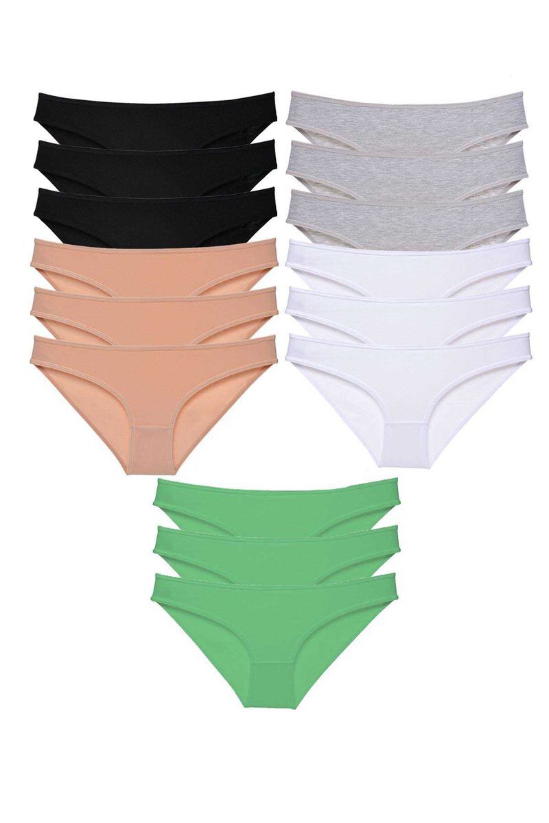15 adet Süper Eko Set Likralı Kadın Slip Külot Siyah Ten Gri Beyaz Yeşil - S