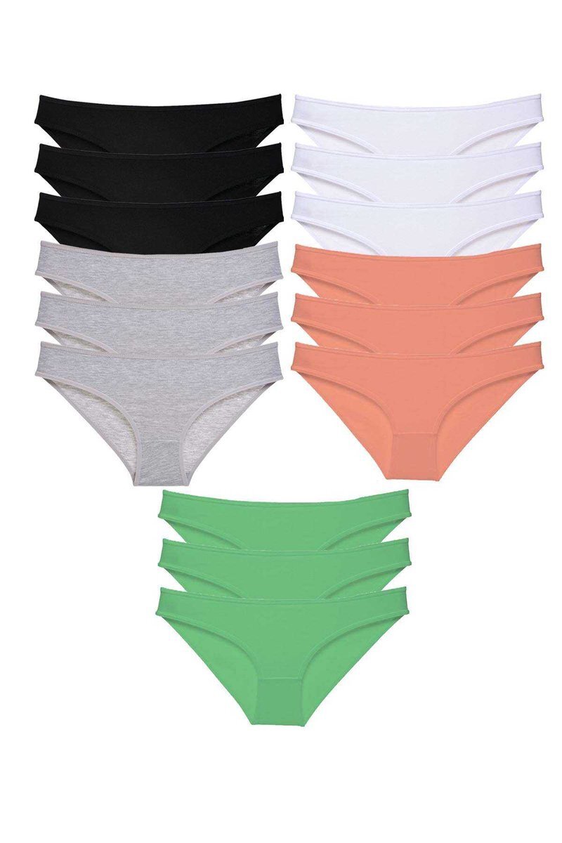 15 adet Süper Eko Set Likralı Kadın Slip Külot Siyah Gri Beyaz Pudra Yeşil - S