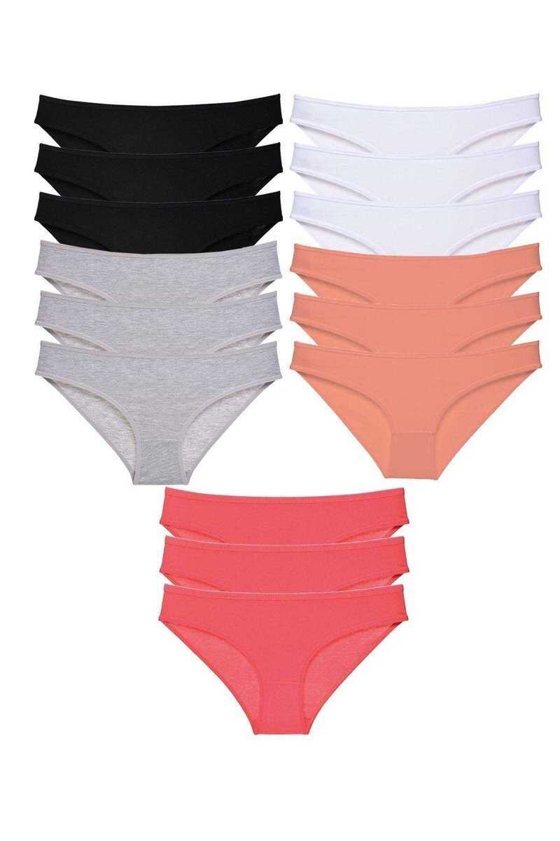 15 adet Süper Eko Set Likralı Kadın Slip Külot Siyah Gri Beyaz Pudra Fuşya - S