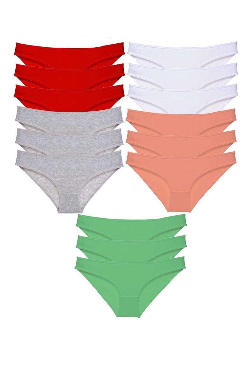 15 adet Süper Eko Set Likralı Kadın Slip Külot Kırmızı Gri Beyaz Pudra Yeşil - S