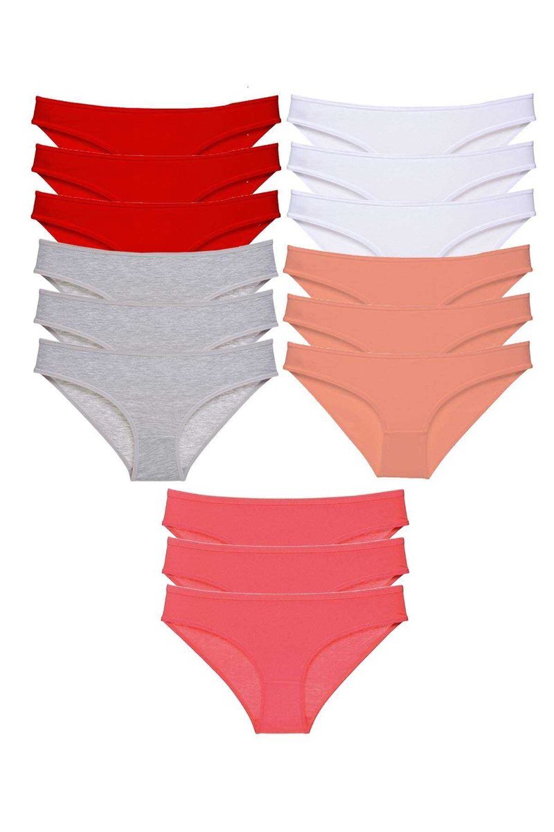15 adet Süper Eko Set Likralı Kadın Slip Külot Kırmızı Gri Beyaz Pudra Fuşya - S