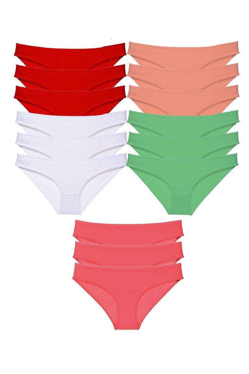 15 adet Süper Eko Set Likralı Kadın Slip Külot Kırmızı Beyaz Pudra Yeşil Fuşya - S