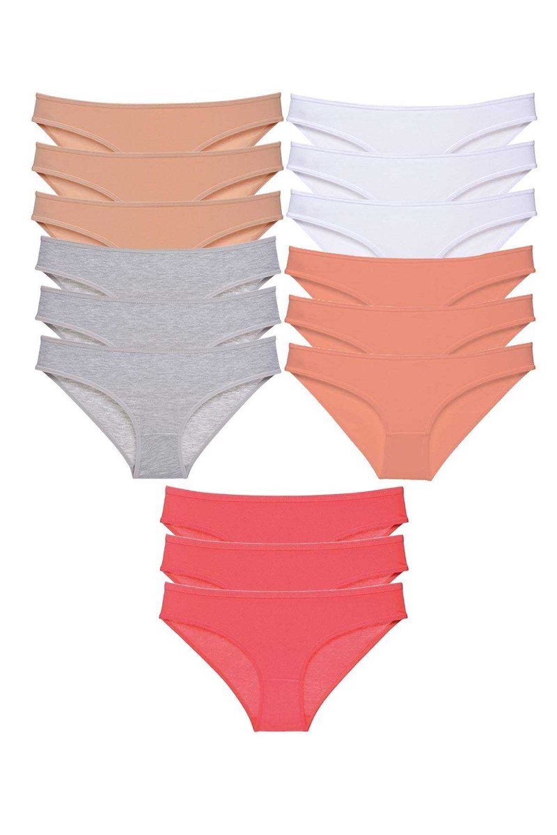 15 adet Süper Eko Set Likralı Kadın Slip Külot Ten Gri Beyaz Pudra Fuşya - S